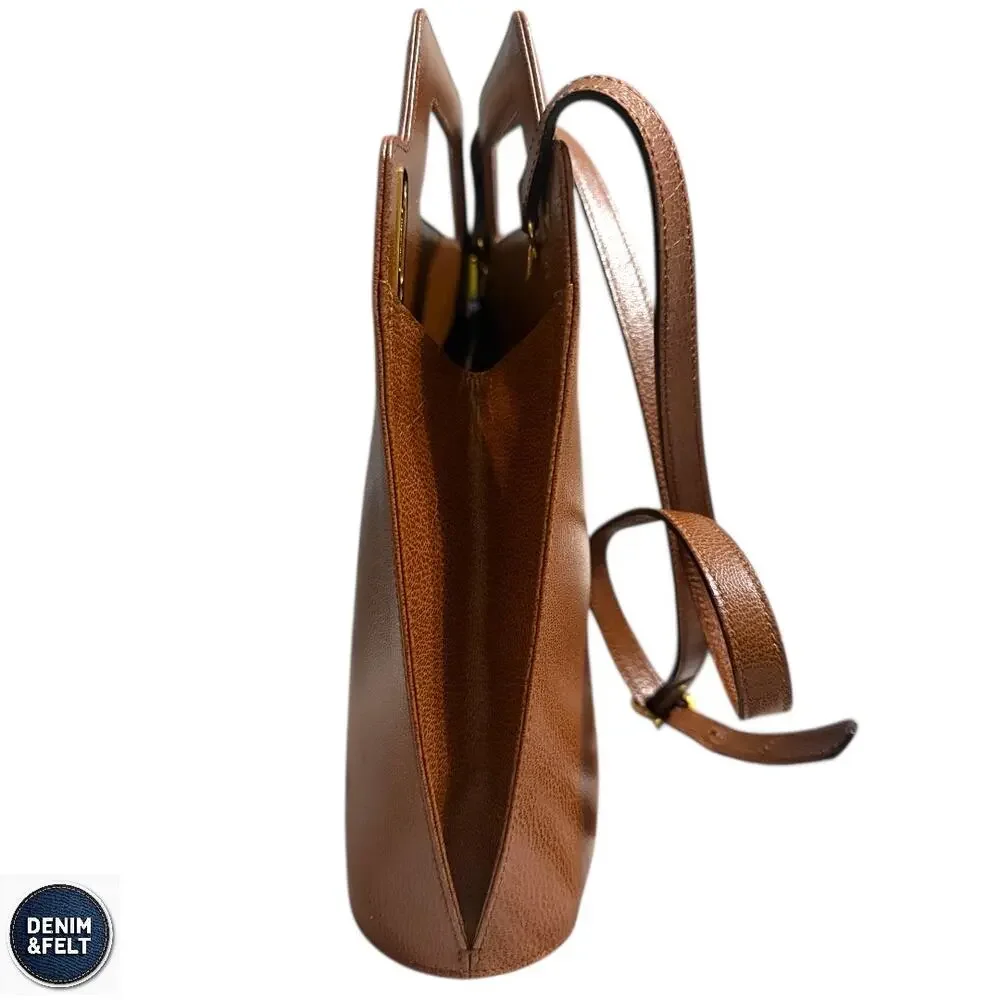 Salvatore Ferragamo Wanda Brown Leather Top Handle‎ Satchel Gold Hardware Purse